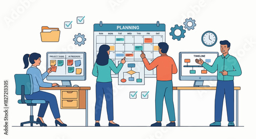 Productive Office Workflow and Task Management – Flat Business Illustration