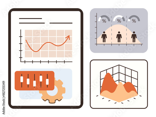 Statistical charts, trend graph, demographic analysis, heatmap, and bar controls. Ideal for analytics, business strategy, data visualization, market research reporting forecasting simple flat