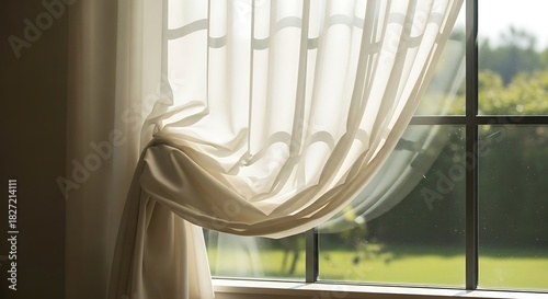 Window View with Soft Curtains and Verdant Exterior Scenery Captured