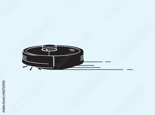 Circular Robot Cleaner Silhouette Showing Swift Movement
