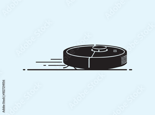 Round Robotic Cleaner Silhouette with Dynamic Motion Lines
