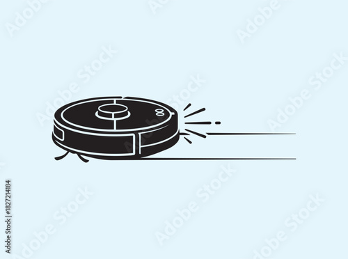 Flat Design Silhouette of Smart Robot Vacuum Sweeping Forward
