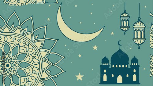 Illustration of islamic symbols with mandala art