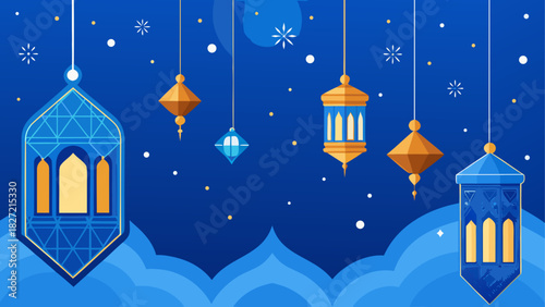Illustration of hanging lanterns on a blue background