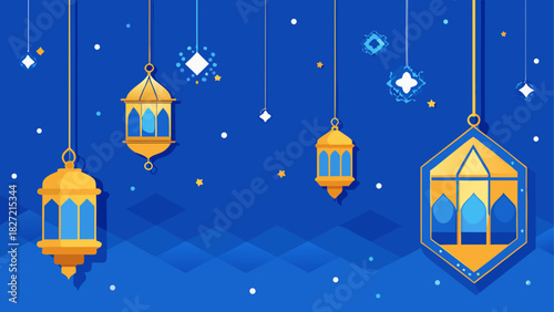 Illustration of hanging lanterns on blue background