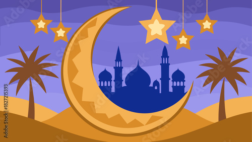 Ramadan kareem with moon stars and mosque design