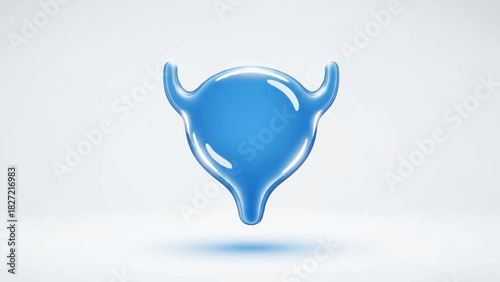 Abstract 3D illustration of a blue tooth symbol with water drops and a toothbrush icon isolated on a white background