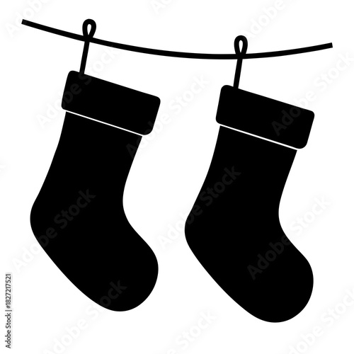 Christmas stockings hanging vector illustration holiday season decoration festive graphic design element icon clipart silhouette