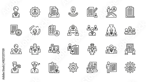 Set of doodle vector icons for web design illustration featuring business, people, travel, and computer symbols like phone, mail, car, and hotel sign