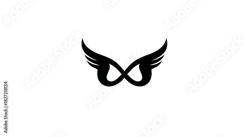 Black winged infinity symbol on white background, representing eternity, freedom, spirituality, power, and limitless potential