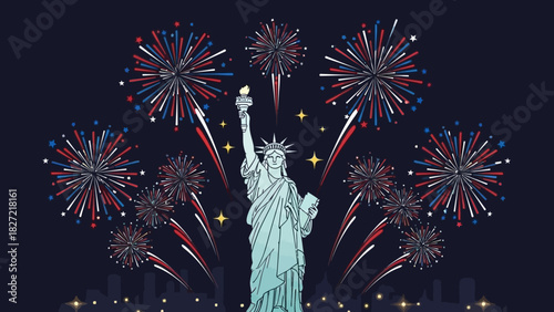 Brightly colored pyrotechnics light up the black night sky, celebrating a holiday event with a brilliant explosion display