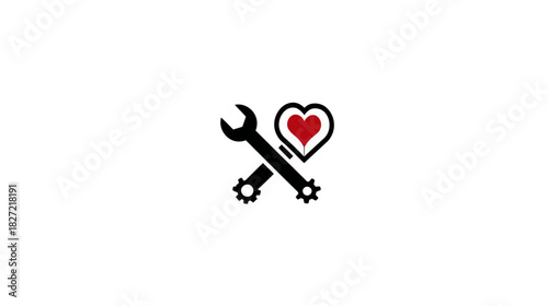 Love for Service and Repair Icon. Wrench and Gear with Heart Symbol for Mechanical Care and Support.