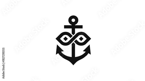 Nautical Anchor Symbol with Integrated Infinity Sign on White Background. Timeless Marine Emblem for Stability and Hope.