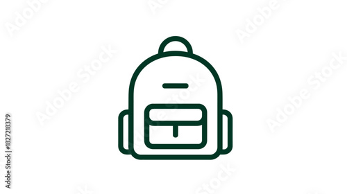 Minimalist backpack line art icon for travel, school, or outdoor adventures. Simple outline graphic of a rucksack or knapsack.