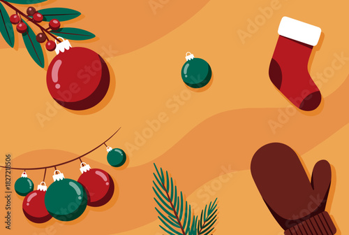 Illustration of christmas ornaments and winter accessories