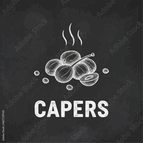 Capers pile with steam on black background