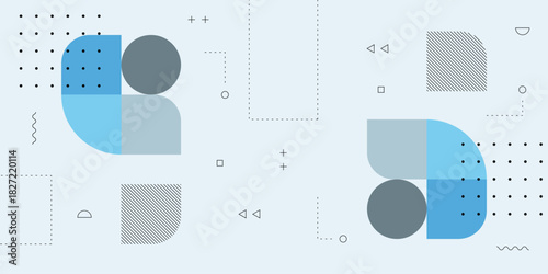 Dynamic Abstract Background with Memphis Retro Hipster Element and Soft Pastel Blue Flat Colors