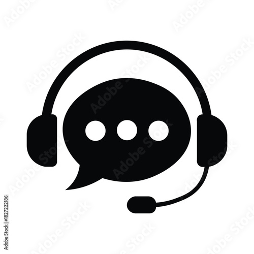 The black customer support icon displays a headset over a speech bubble on white background