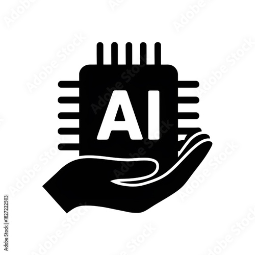 Hand Holding AI Chip Icon – Artificial Intelligence Processor Symbol
