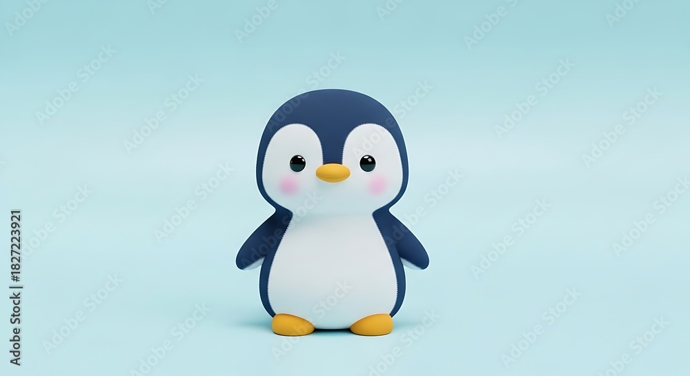 Obraz premium Cute cartoon penguin character in a playful pose against a soft blue background
