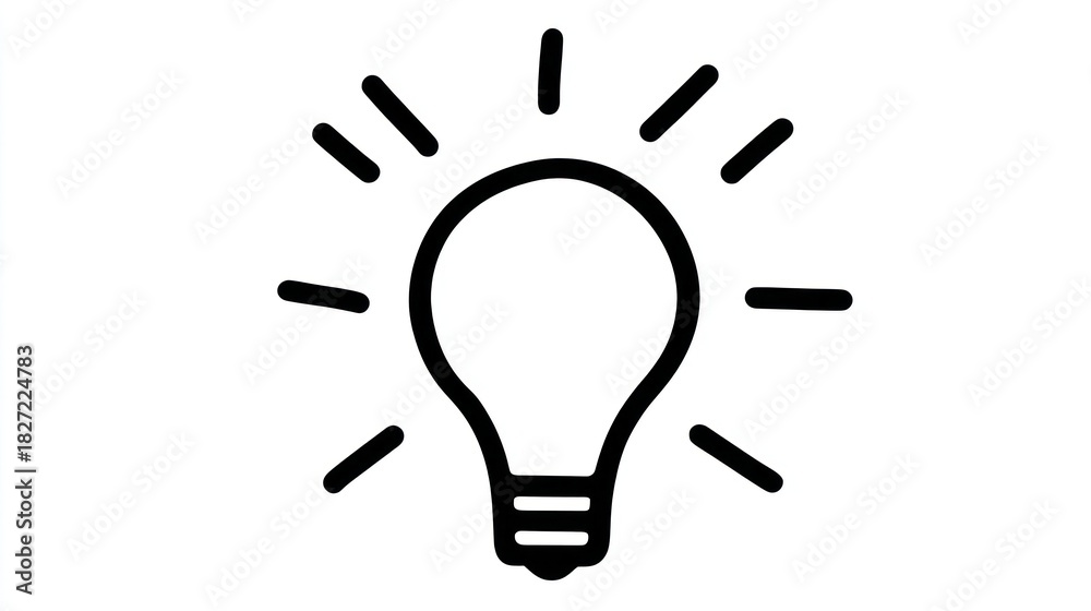 Fototapeta premium Simple, bold outline of a glowing lightbulb, radiating lines denoting illumination