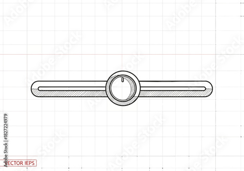 Hand drawn sketch of a horizontal slider control bar with a round knob a UI element for adjustment.