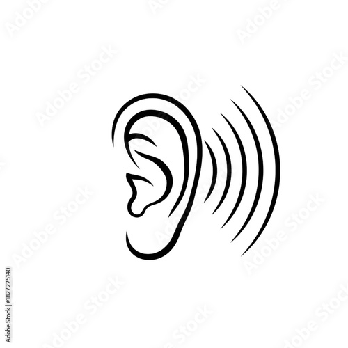 Ear Hearing Icon – Minimal Line Art Sound Waves Illustration