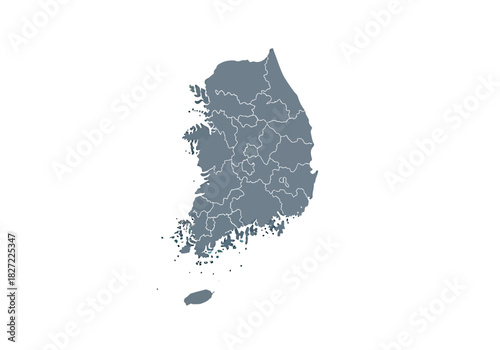 Detailed Map of South Korea with Regional Borders.