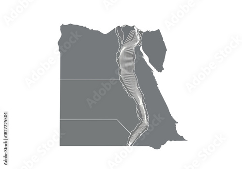 Stylized vector map of Egypt featuring the iconic Nile River and its delta.
