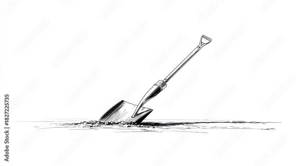 custom made wallpaper toronto digitalA black and white illustration depicts a shovel leaning in freshly turned soil