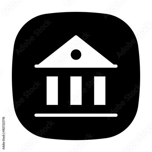 button icon of a government building, filled institutional structure silhouette.