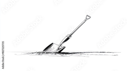 Wallpaper Mural A black and white illustration depicts a shovel leaning in freshly turned soil Torontodigital.ca