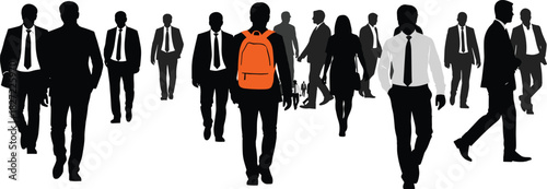 People walking silhouettes, urban city background with travel icons, smart city technology concept, vector illustration, London landmark.