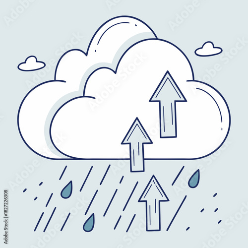 Cloud Icon with Arrows Representing Data Upload and Rain