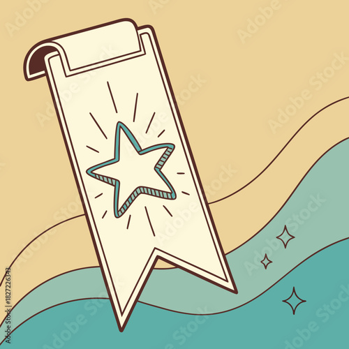 A Bookmark with a Star Emitting Sparkles in an Illustration