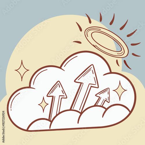 Cloud icon with upward arrows representing growth and progress