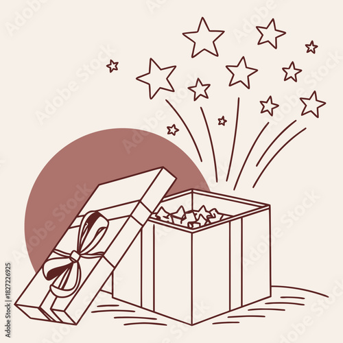 Gift box being opened with stars coming out