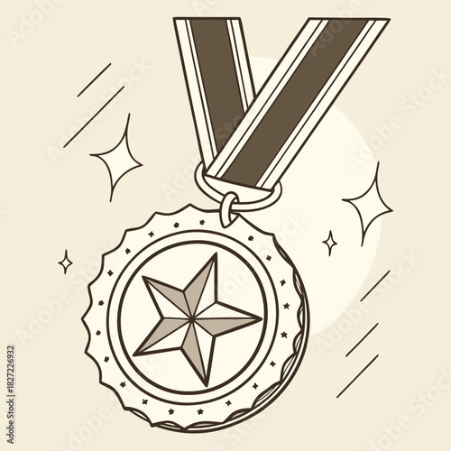 Award Medal with Star Shape Hanging from a Ribbon