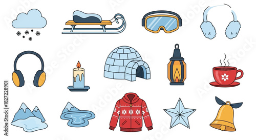 Winter Holiday Icons - Cozy Season Elements in Vector Format.