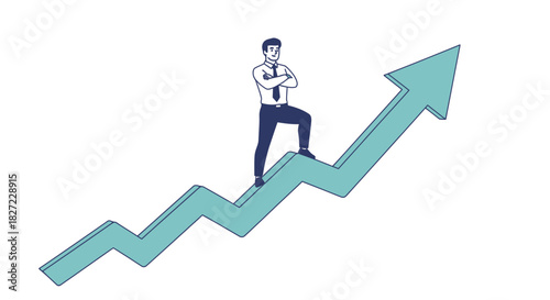 Man Standing on Upward Arrow Symbolizing Business Growth.