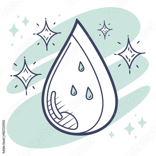 Glowing water drop icon with dew sparkle illustration
