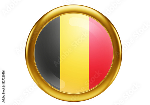 Free Download 3D Glossy Belgian Flag Icon with Golden Frame on White Background - GFXLoad