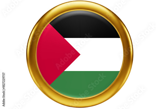 Free Download Palestine National Flag Golden Round Button Icon - 3D Render - GFXLoad