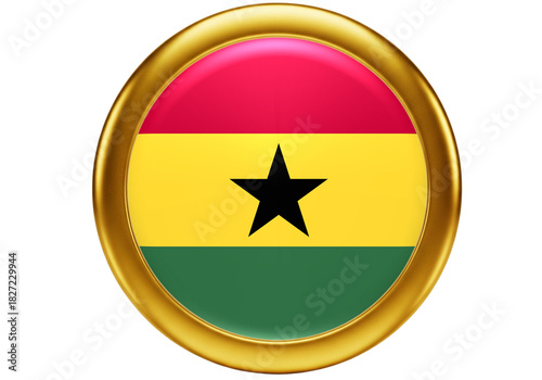 Free Download Shiny 3D Ghana Flag Button in Golden Frame - National Emblem Isolated on White - GFXLoad