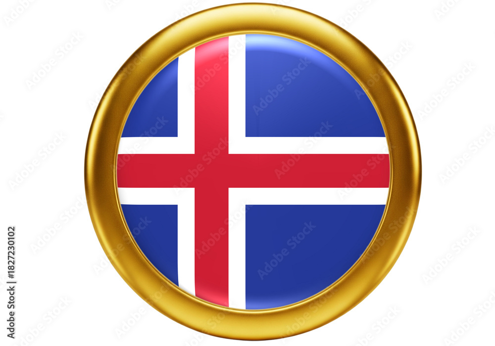 Fototapeta premium Iceland National Flag Golden Circle Button on White Background