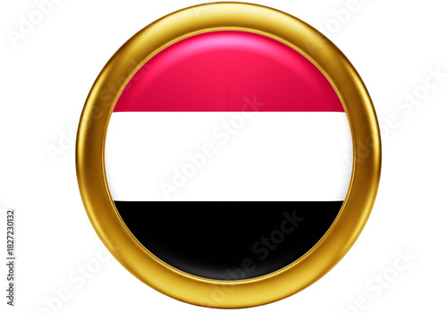 Free Download Yemen National Flag Glossy 3D Button Icon with Golden Frame - GFXLoad