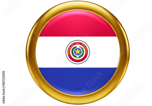 Free Download Glossy Paraguay Flag Button with Golden Frame - National Symbol 3D Icon - GFXLoad