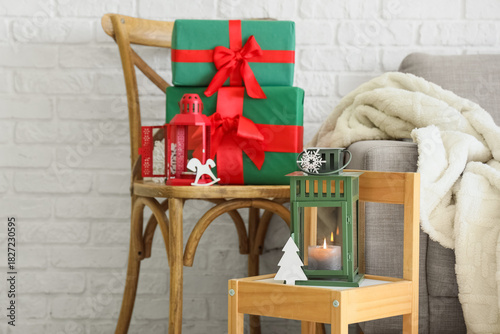 Chairs with Christmas lante...