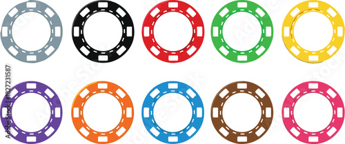 Colorful Poker Chip Set Vector Illustration of Casino Gambling Tokens for Game Design