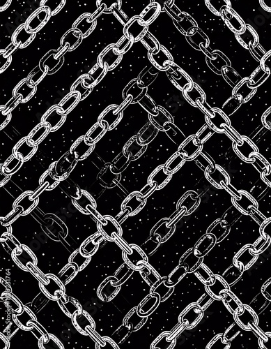 Grungy Metal Chains Intersecting on a Dark Background, Industrial Texture.